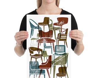 Mid-Century Modern Chair Poster in Muted Darker Colors
