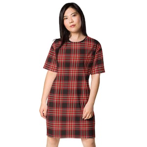 Red and Black Plaid T-shirt dress