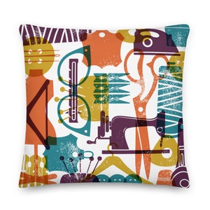 Sewing Retro Art Premium Square Pillow