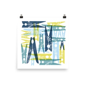 Laundry Clothespins Wall Art in Retro Colors Poster