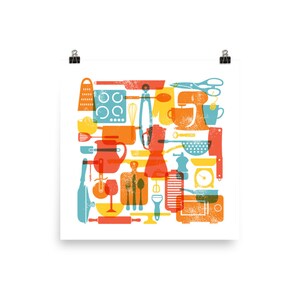 Kitchen Items Vintage Style Bright Colors Square Poster Kitchen Wall Art