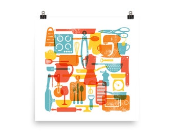 Kitchen Items Vintage Style Bright Colors Square Poster Kitchen Wall Art