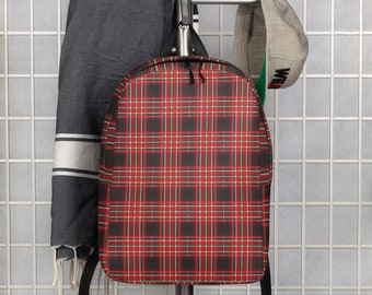 Red and Black Plaid Minimalist Backpack