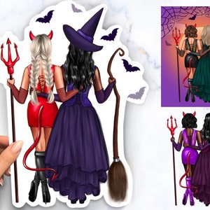 Halloween Best friend clipart, Best Friends Portrait, Personalized Illustration, Afro girl clipart, Best friend gifts Instant download PNG
