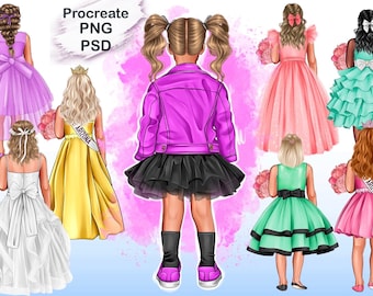A Little Girl in Fancy Dresses, A Girl From the Back of a Clipart