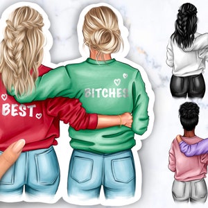 Najlepszy przyjaciel clipart, portret najlepszego przyjaciela, spersonalizowana ilustracja, clipart Afro Girl, prezenty dla najlepszego przyjaciela Natychmiastowe pobieranie PNG