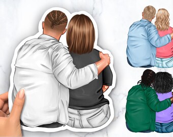 Couple clipart, Plus size clipart, Curvy girl clipart, Best friend clipart, Personalized Illustration,