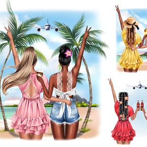 Best friend clipart, Best Friends Summer, Personalized Illustration, Afro girl clipart, Best friend gifts Instant download PNG