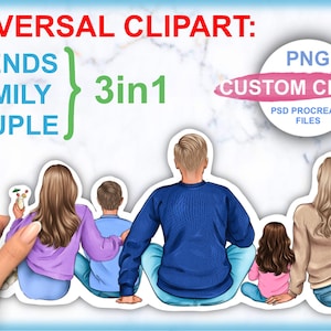 Family clipart, best friends clipart, couple clipart, 3 in 1 universal clipart Instant download PSD PNG formats