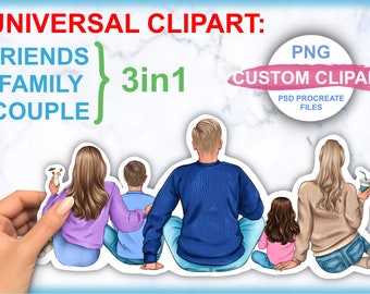 Family clipart, best friends clipart, couple clipart, 3 in 1 universal clipart Instant download PSD PNG formats