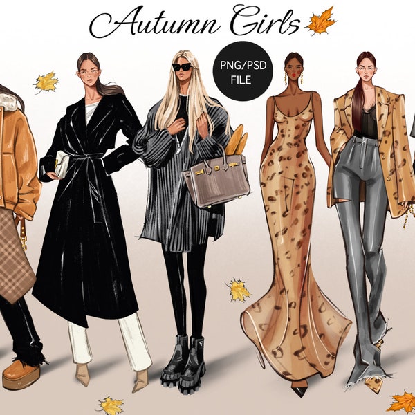 Autumn girl clipart, Fashion clipart, Winter girl clipart, Fashion girl clipart, instant download