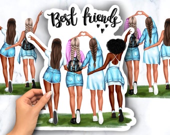 Best friend clipart, Best Friends Portrait, Personalized Illustration, Afro girl clipart, Best friend gifts Instant download PNG