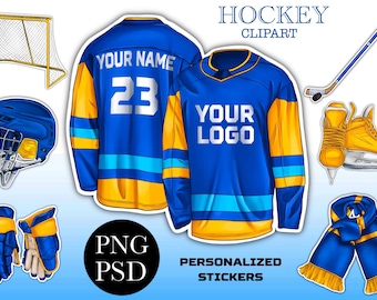 Hockey clipart, Hockey stickers, uniforms puck, goal gloves Instant download PNG
