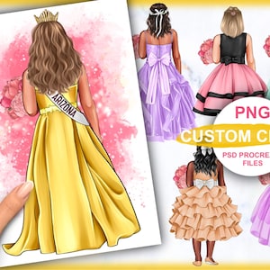 A little girl in fancy dresses, A girl from the back of a clipart, PNG & PSD