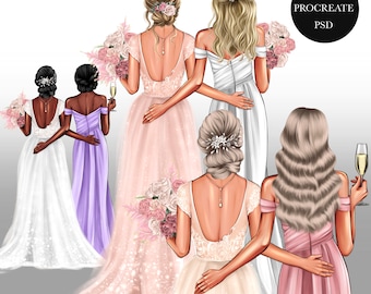 Bridesmaid drawing,Best friend clipart, Bridesmaid proposal, Bridesmaid gift, instant digital download, PNG & PSD