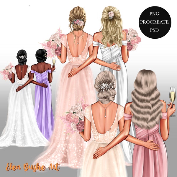Bridesmaid drawing,Best friend clipart, Bridesmaid proposal, Bridesmaid gift, instant digital download, PNG & PSD