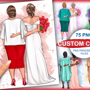 Hochzeit Clipart, Braut und Mama personalisierte Clipart, sofortiger digitaler Download PNG & PSD