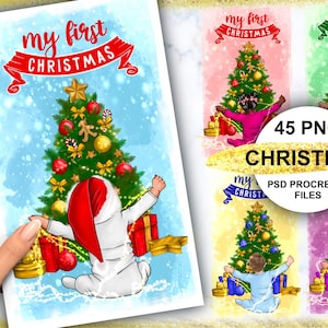 Mi primera Navidad, Mi primer año nuevo saludos personalizados para el bebé.
