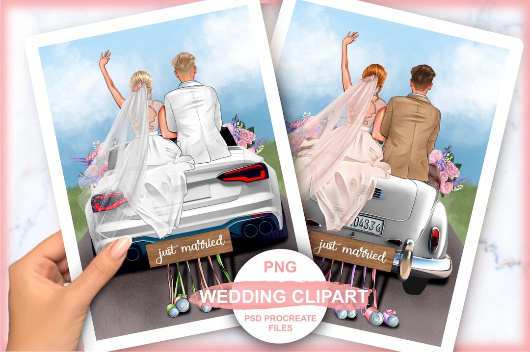 Wedding Clipart,newlyweds by Car Bride and Groom Personalized Clip Art ...
