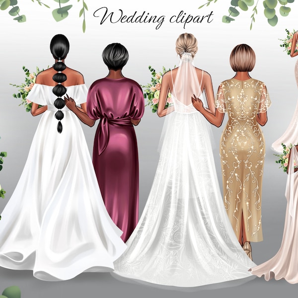 Wedding clipart, bride and mom personalized clipart, instant digital download PNG & PSD