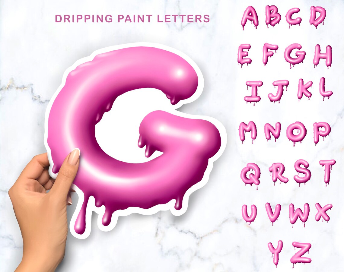 Dripping paint letters dripping font svg pink glaze clipart Etsy