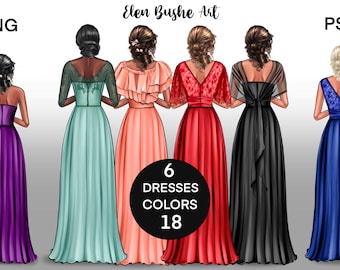 Wedding clipart, dresses for the bride's girlfriend, instant digital download PNG & PSD