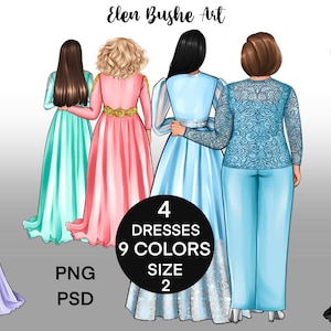 Un conjunto adicional de vestidos en dos tamaños, descarga digital instantánea PNG y PSD