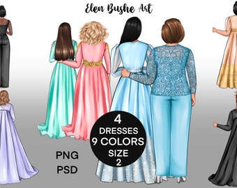 An additional set of dresses in two sizes, instant digital download PNG & PSD