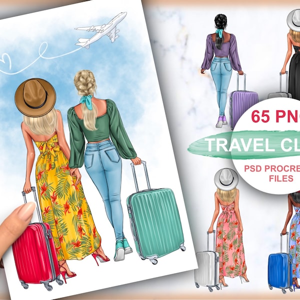 Travel clipart,Road trip clip art, afro girl clipart, digital instant download