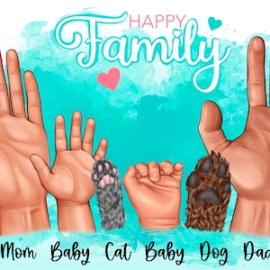 Family Clipart, Mom Dad Baby Dog Cat, Personalized Family Portrait ...
