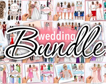 Wedding invitation clipart, bride and groom personalized clipart, wedding clip art, instant digital download PNG & PSD