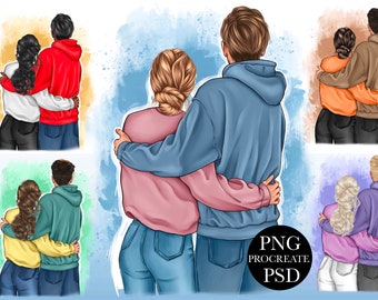 couple clipart, Best friend clipart, Personalized Illustration, Afro girl clipart, Best friend gifts Instant download PNG