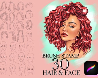 Procreate face hair brushes, procreate stamps, procreate brush face & hair