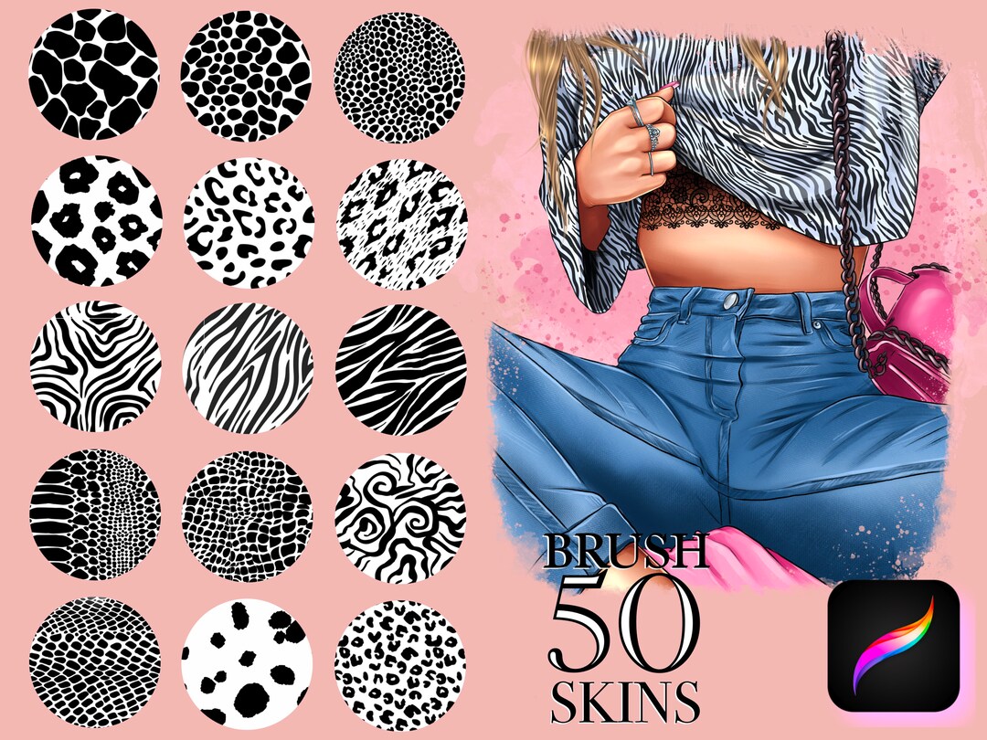 Animal Print Procreate Brush Set Leopard Zebra Cow Pattern, Animal