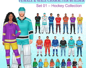 Hockey Romance Character Creator | Male & Female Character Builder for Procreate, PSD PNG