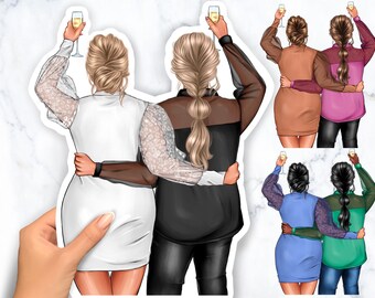 Plus size clipart, Curvy girl clipart, Best friend clipart, Personalized Illustration, Afro girl clipart, Instant download PNG