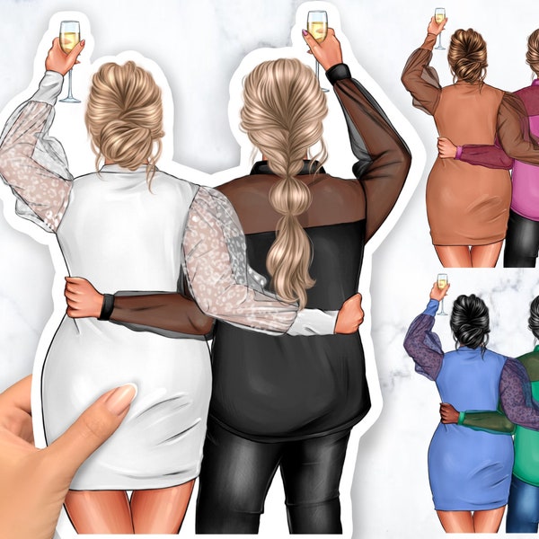 Plus size clipart, Bochtige meisje clipart, Beste vriend clipart, Gepersonaliseerde illustratie, Afro meisje clipart, Instant download PNG