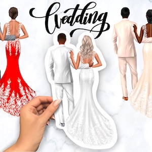 clipart d'invitation de mariage, clipart personnalisé de la mariée et du marié, clipart de mariage, téléchargement numérique instantané PNG & PSD