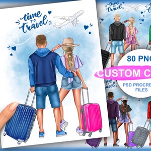 Travel clipart, Road trip clip art, couple clipart, digital instant download