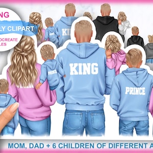 Familien-Clipart, Vater und Kinder, Vater Sohn und Tochter, personalisiertes Familienporträt, Sofortiger Download im PSD-PNG-Format