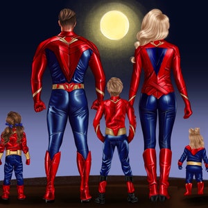 Family clipart, dad and kids, Superhero family, superman, superwoman and super kids, Instant download PSD PNG formats