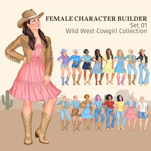Cowgirl Character Creator | Female Western Character Builder Set 01 | PSD & PNG for Photoshop