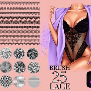 Procréer des brosses de texture de dentelle, Procréer du tissu, Procréer une brosse en dentelle, Ensemble de brosses en dentelle, Tulle Netting Mesh Lace Lingerie Fabric Textile