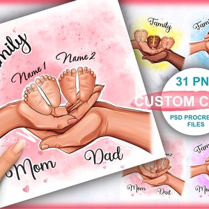 Family Clipart, Mom, Dad and kids, Clipart with legs, daughter&#39;s or son&#39;s hands, ClipArt for a Child Instant load PNG PSD