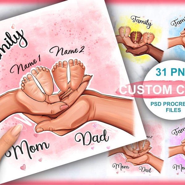 Familien-Clipart, Mama, Papa und Kinder, Clipart mit Beinen, den Händen der Tochter oder des Sohnes, ClipArt für ein Kind. Sofortiges Laden von PNG PSD