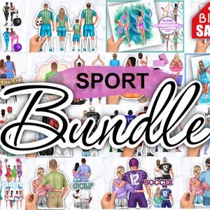 Sports Clipart, Family Clipart, Large Set of Sports Clipart, Personalized Illustration, PNG, PSD, Procreate Download