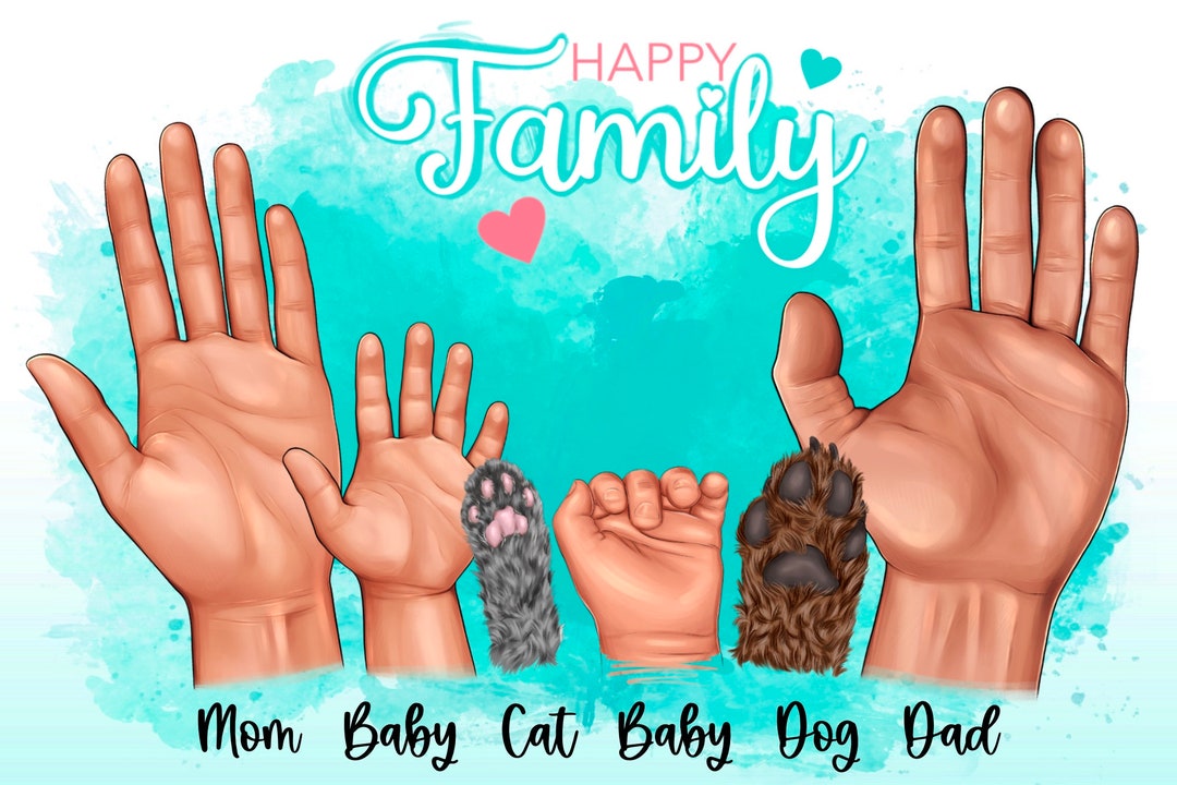 Family Clipart, Mom Dad Baby Dog Cat, Personalized Family Portrait ...