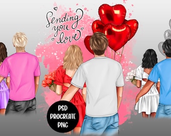 Couple clipart, Valentine's day, Best friend clipart, Personalized Illustration, Afro girl clipart, Best friend gifts Instant download PNG