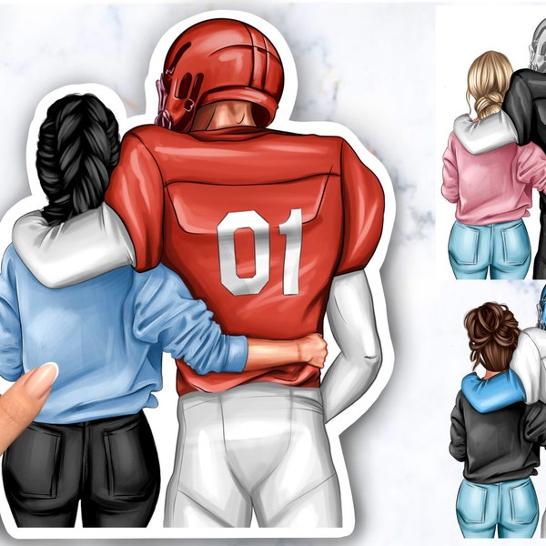 couple clipart, American football, Best friend clipart, Personalized Illustration, Afro girl clipart, Instant download PNG