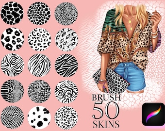 Zestaw pędzli Procreate Animal Print Leopard Zebra Pattern, pędzle Procreate Animal Print